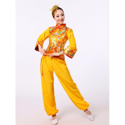 Yellow Chinese Folk Dance Clothes Yangko Dance Square Drum Dance Costume Chinese Traditional Dance Costumes outfits